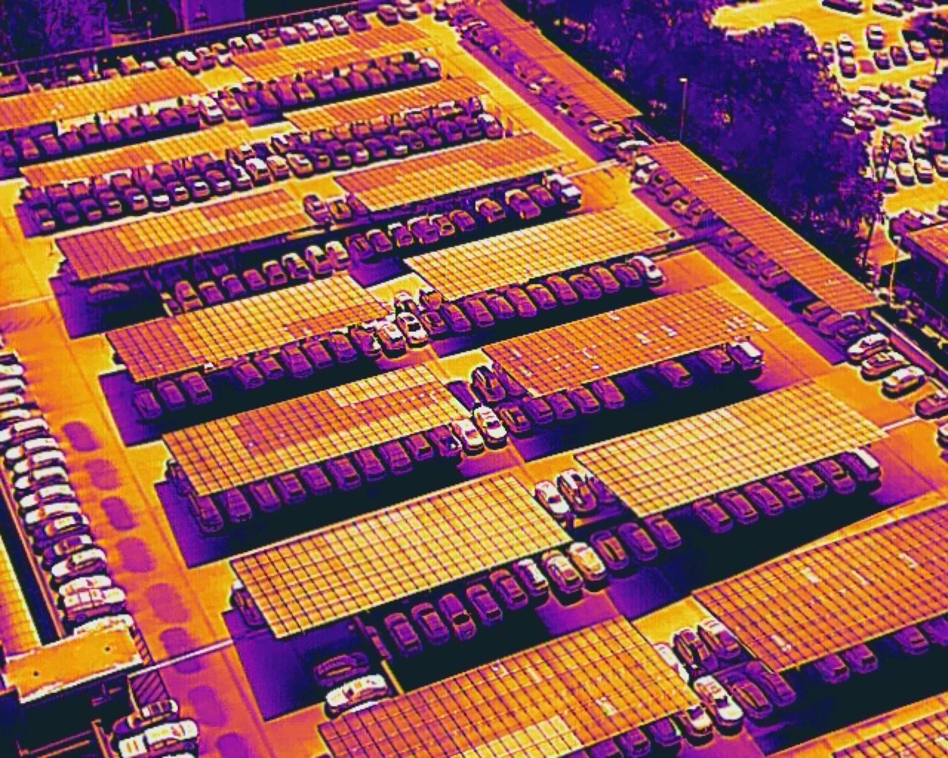 Thermal scan of solar array showing temperature variations across panels